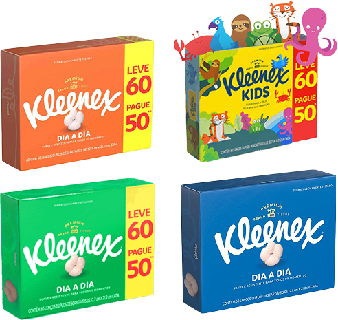 embalagens de lenços de papel da marca Kleenex