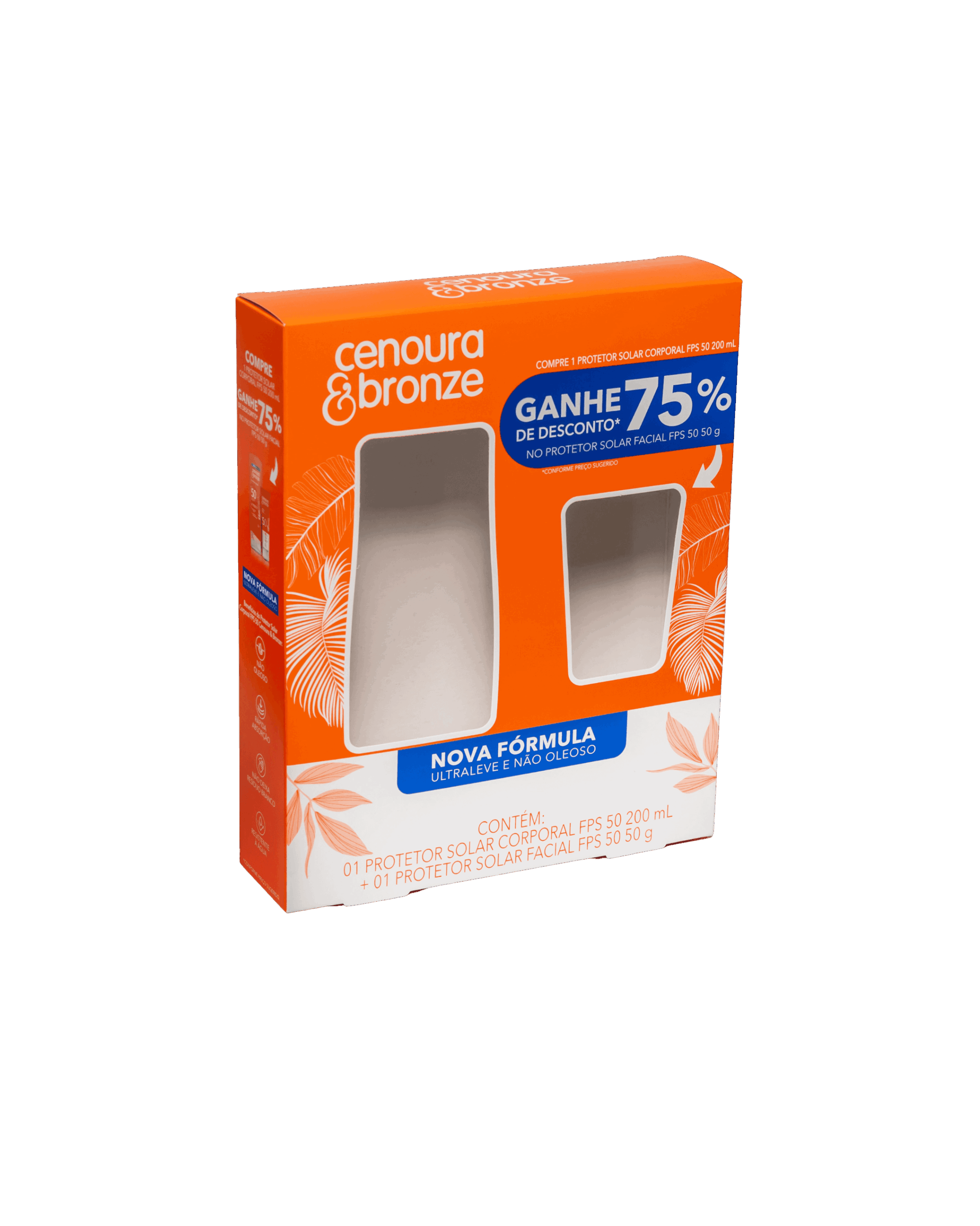 embalagem de kit de protetor solar Cenoura e Bronze