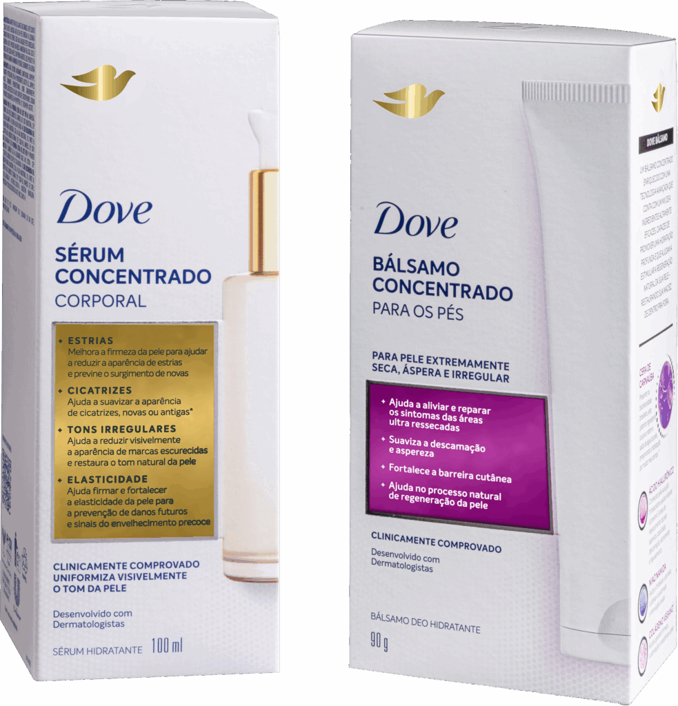 embalagens da Dove sérum e bálsamo concentrado